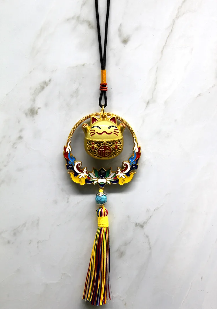 Renkli Püsküllü Şans Kedisi Feng Shui Askılık