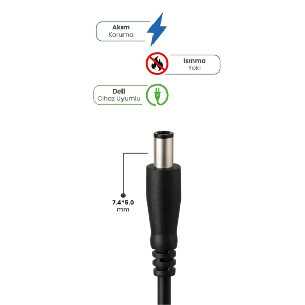 19.5V 4.62A 7.4 * 5.0mm 90W DELL İçin Laptop Adaptör