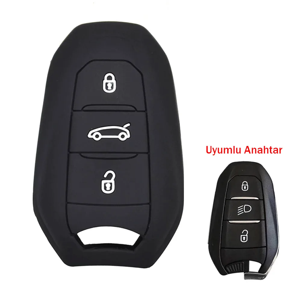 Peugeot 208 308 508 3008 5008 Uyumlu Silikon Oto Anahtar Kumanda Kabı Kılıf Siyah