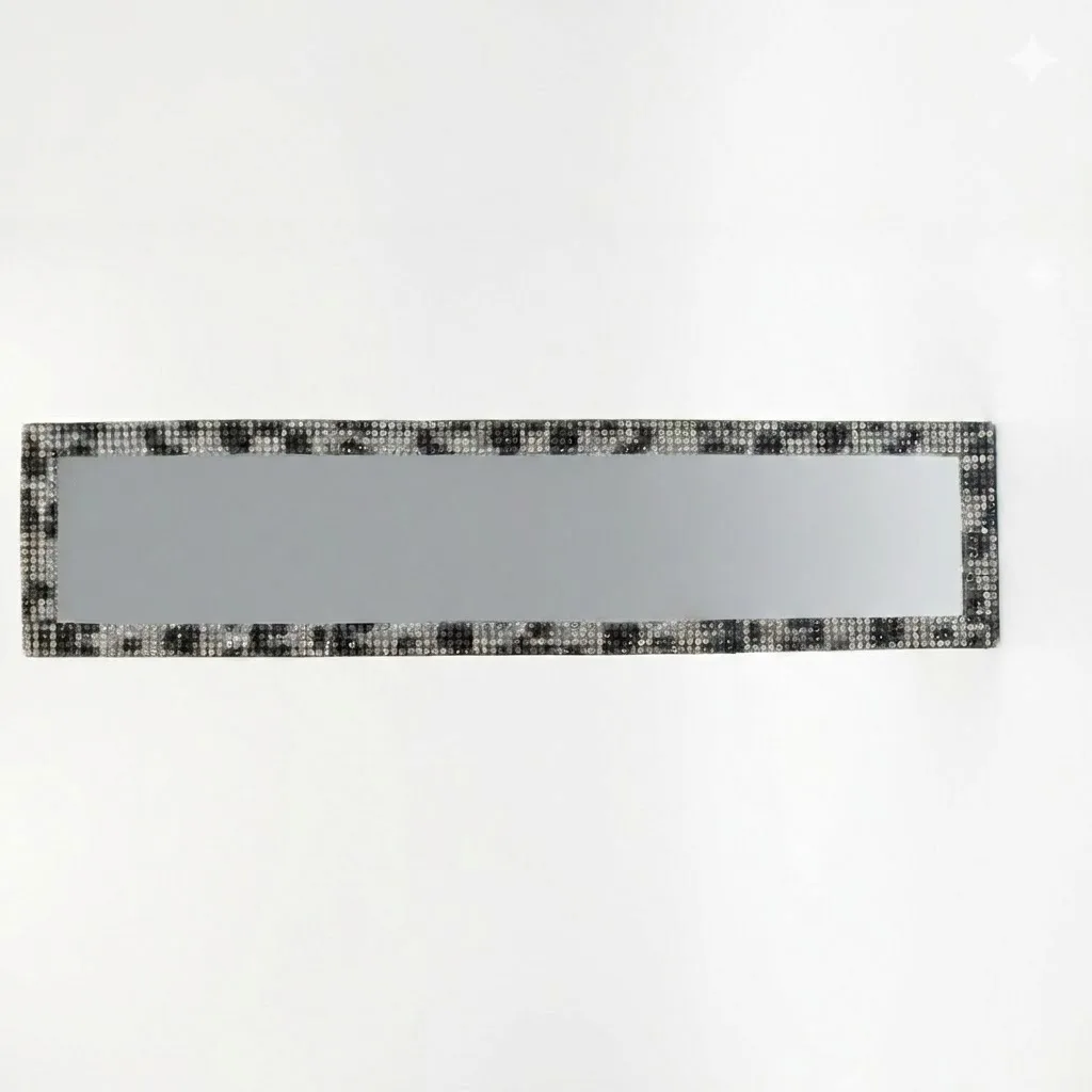 Kristal Taşlı İç Dikiz Aynası Tırnaklı Ayna 29,5x7cm Leopar Desenli
