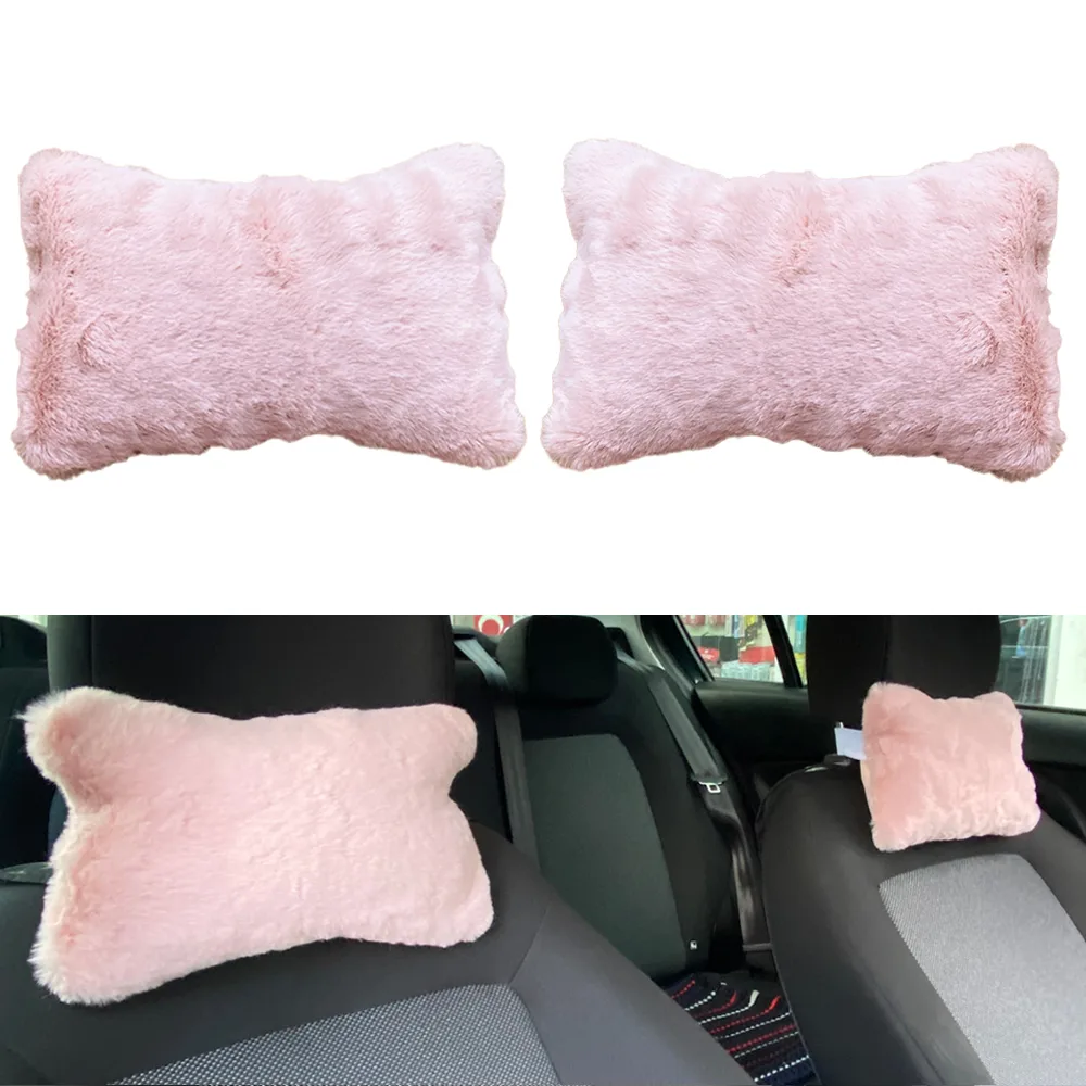 Yumuşak Peluşlu Ortopedik Araba Seyahat Boyun Yastığı 2'li Pudra Pembe