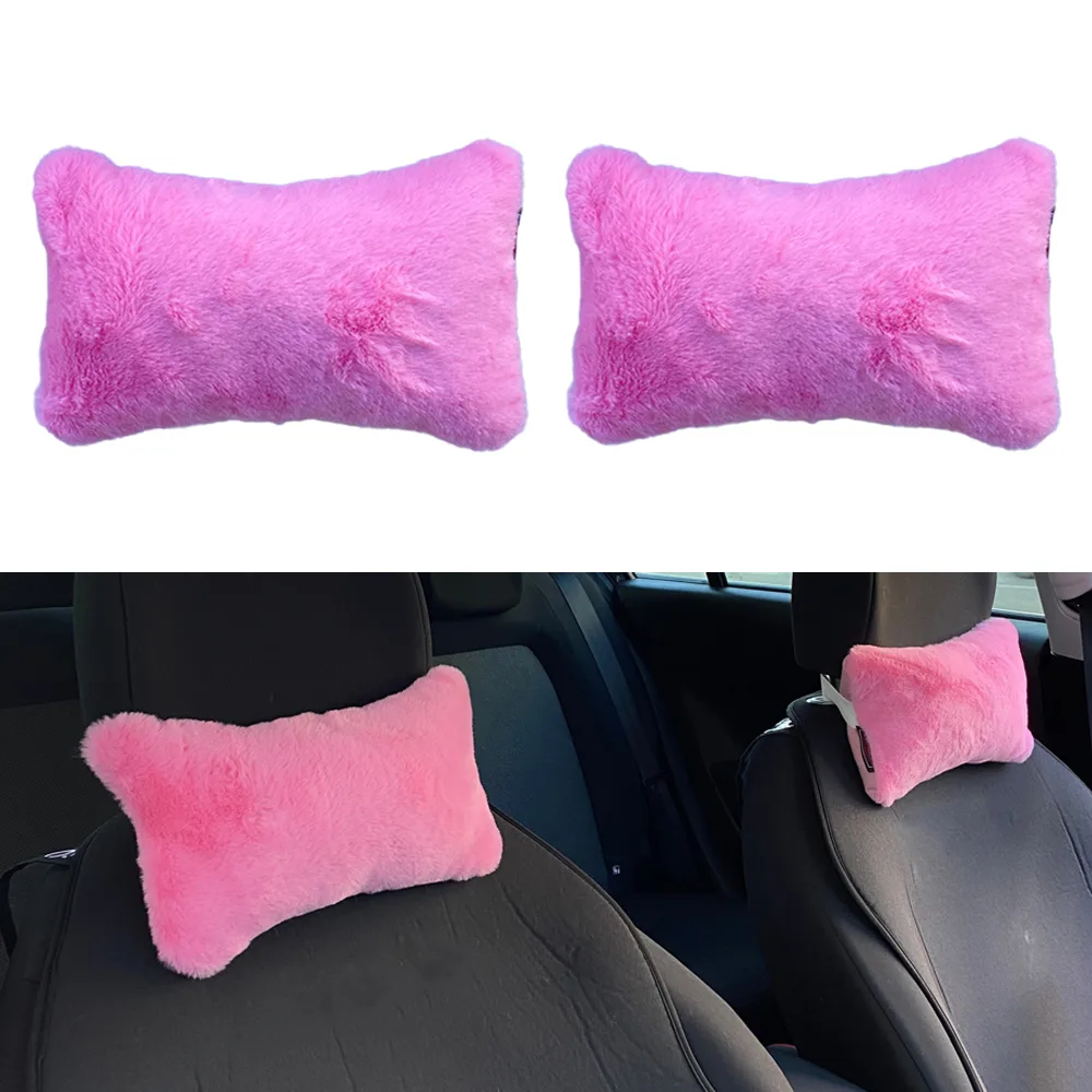 Yumuşak Peluşlu Ortopedik Araba Seyahat Boyun Yastığı 2'li Şeker Pembe