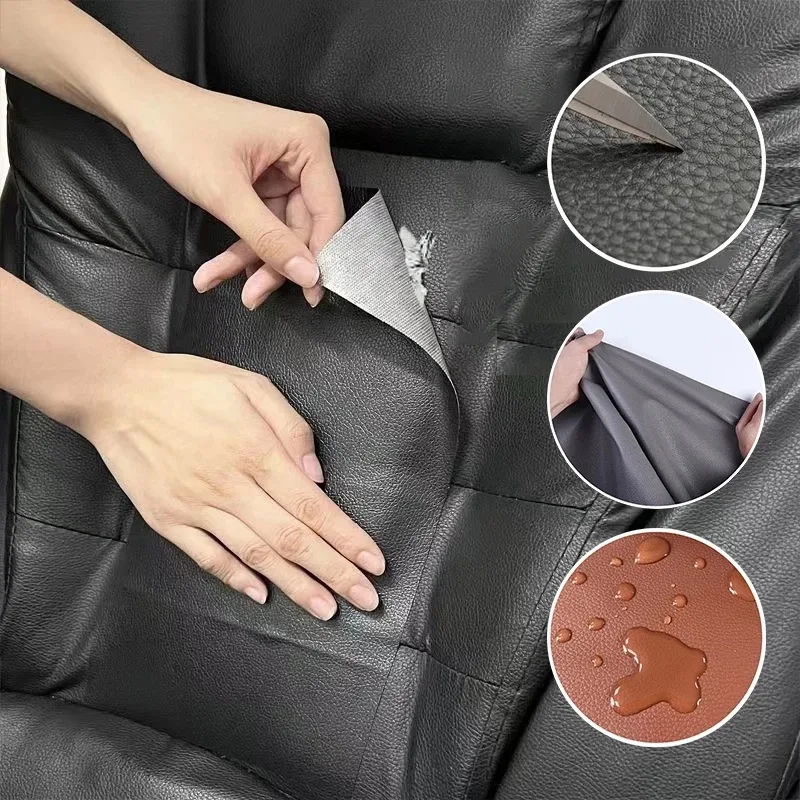 Kendinden Yapışkanlı Su Geçirmez PU Deri Koltuk Araç Koltuğu Tamir Yama Bandı 50x100cm Siyah