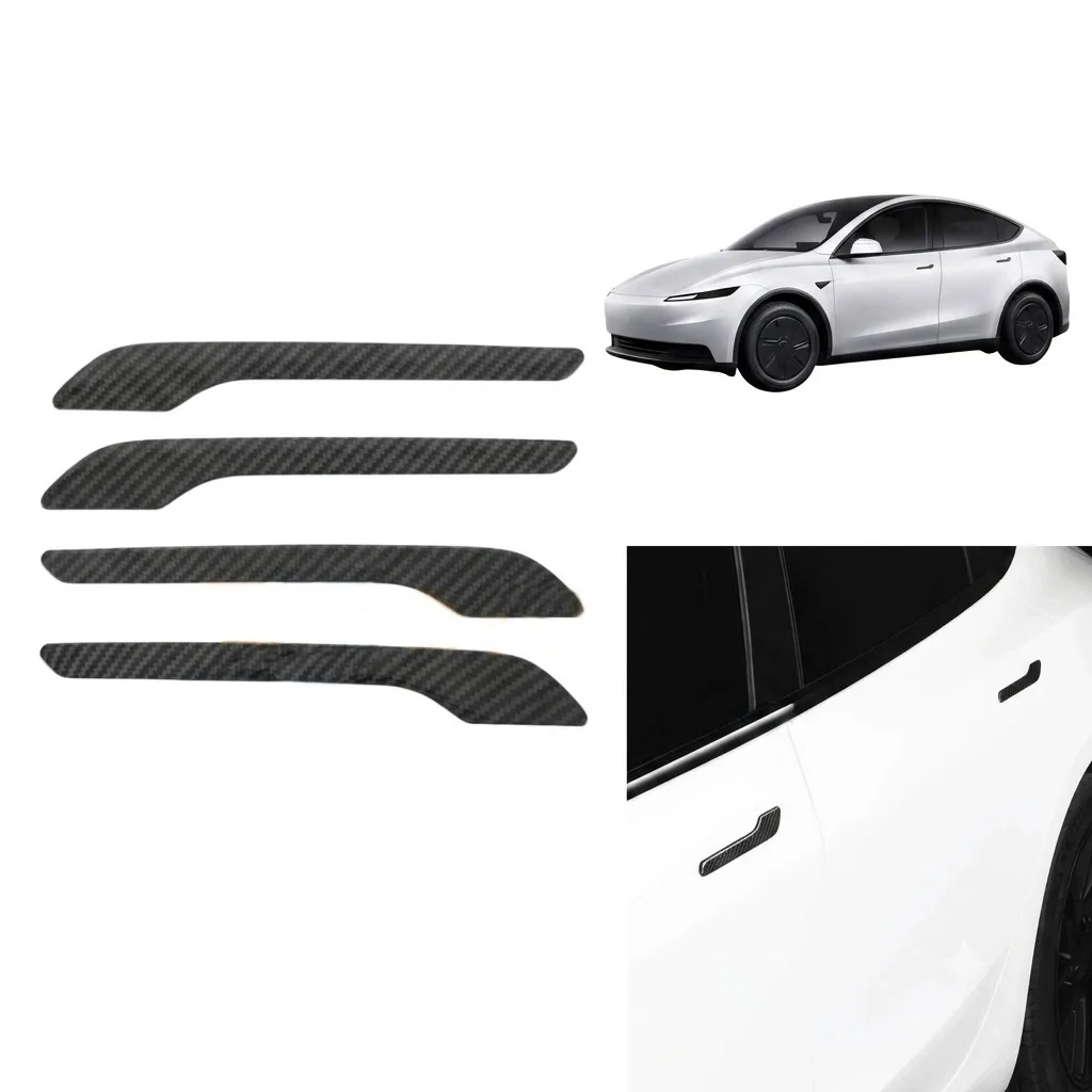 Tesla Model 3 Y Uyumlu Karbon Dış Kapı Kolu Koruyucu Kaplama Seti 4 lü Siyah
