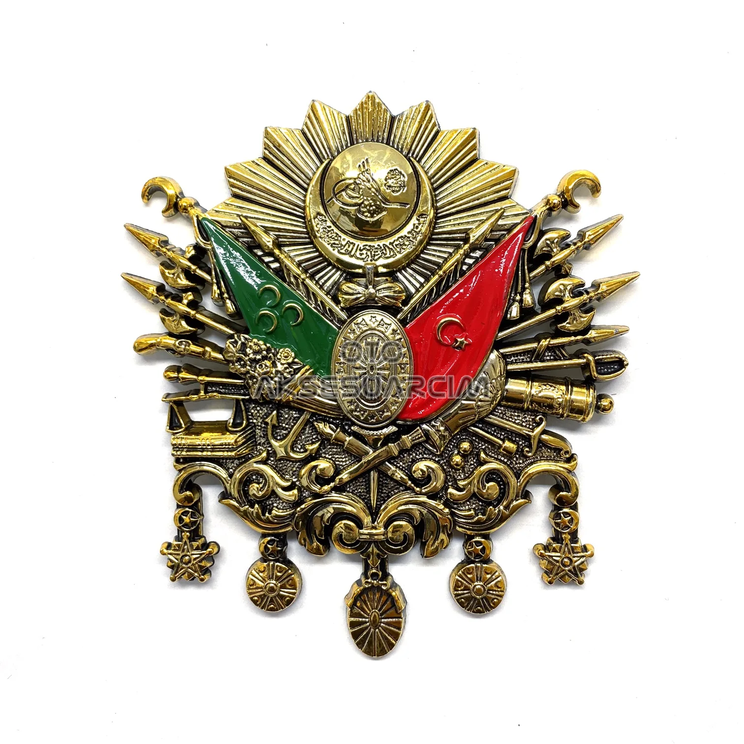 Osmanlı Devlet Arması Kabartma Logo Vidalı Küçük 10x8cm Gold