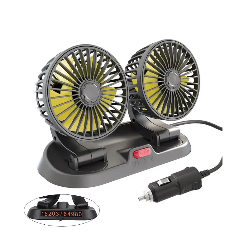 Araç İçi Torpido Üstü Çift Fanlı Oto Vantilatör 360° Dönerli Numaratörlü 12-24 V
